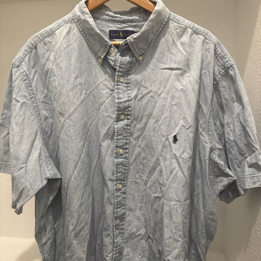 Polo Ralph Lauren Men 3XB Denim Button Down Shirt Short Sleeve Chambray Pony